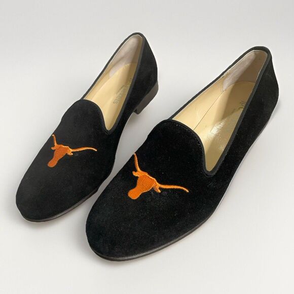 JP Crickets UT Longhorn Loafers Men’s 7 Black Suede Smoking Slippers Texas $328 - Picture 1 of 14